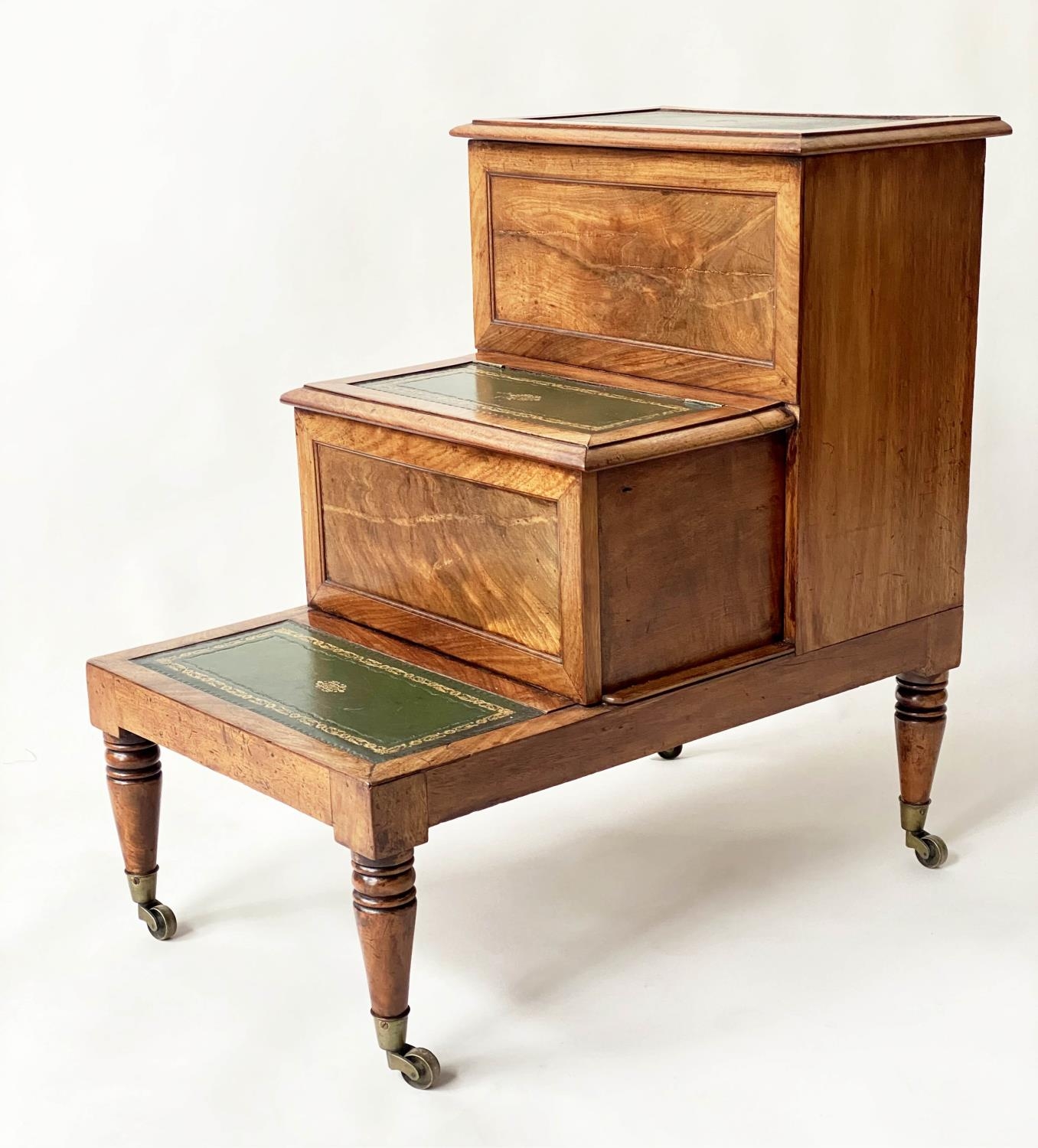 LIBRARY BED STEPS, early 19th century mahogany with three tooled leather tread steps, 70cm H x - Bild 2 aus 6