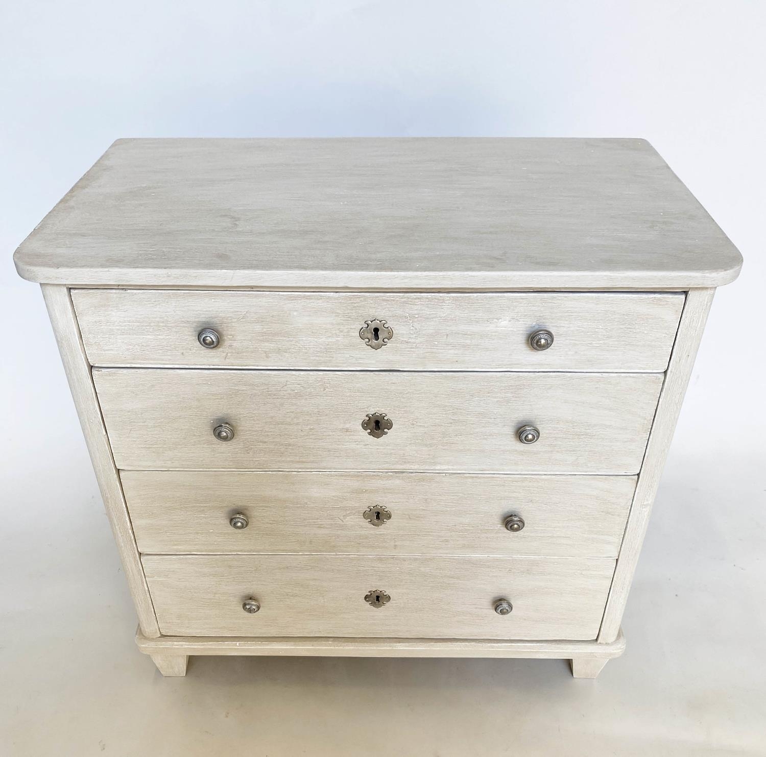 COMMODE, 90cm x 51cm x 85cm H, 19th century Gustavian style, grey painted and silvered metal - Image 3 of 5