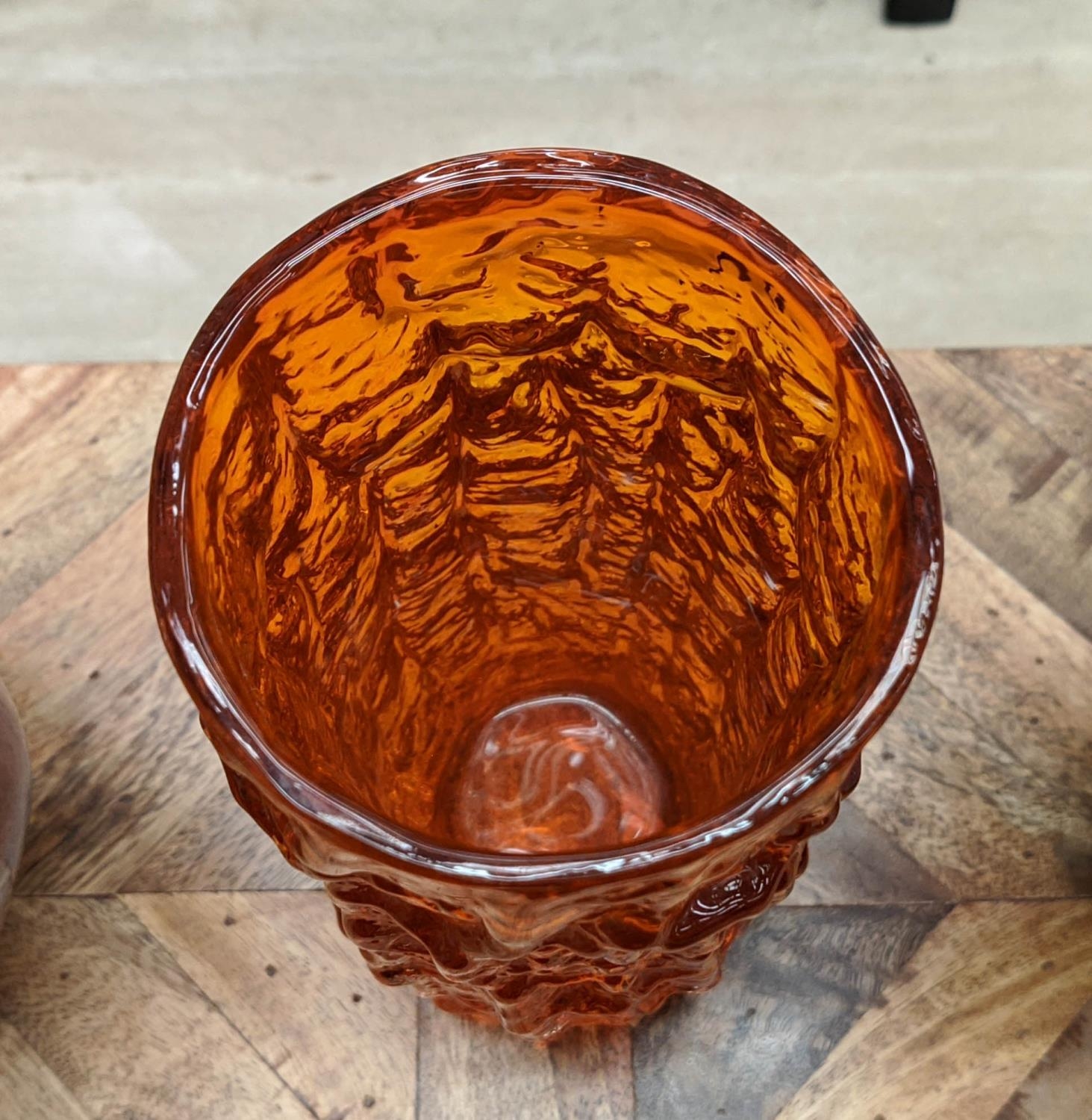 ART GLASS VASES, three, to include a Whitefriars tangerine bark vase and two others, largest 33cm H. - Image 5 of 8