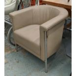 ARMCHAIR, 69cm W, Bauhaus style, sand coloured leather finish.