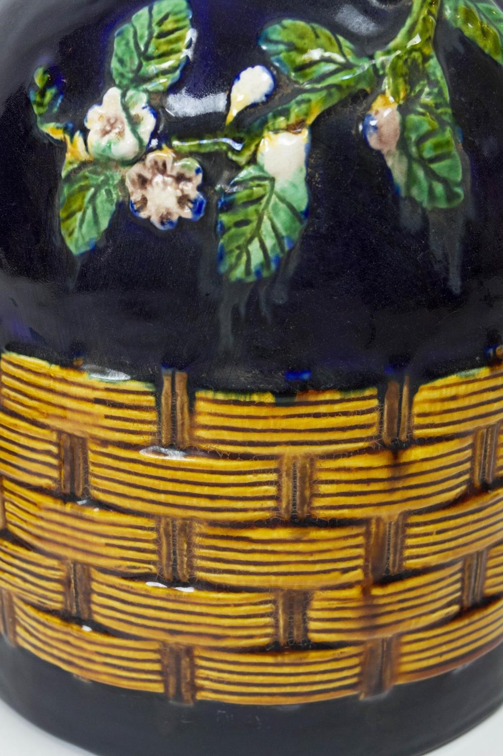 MAJOLICA CHEESE DOME, after George Jones, 30cm H x 26cm W, 'apple blossom pattern', cobalt blue - Image 7 of 8