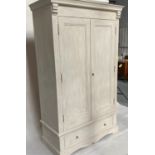 ARMOIRE, 19th century French traditionally grey painted with two panelled doors enclosing hanging