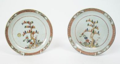 CHINESE FAMILLE VERTE PLATES, a pair, Kangxi period (1662-1722), decorated with blossoming gilt