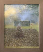 DAVID TINDLE (b.1932), 'Corner of an English Garden' egg tempera, 49cm x 39cm, framed and glazed.