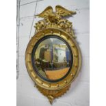 CONVEX MIRROR, 105cm H x 64cm, Regency giltwood with eagle crest.