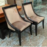 DINING CHAIRS, a set of eight, 96cm H, ebonised frames, velvet upholstered. (8)