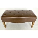 EX DORCHESTER HOTEL WINDOW SEAT, rectangular buttoned, mid brown leather with shaped apron and