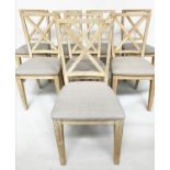 OKA DINING CHAIRS, a set of eight limed oak with 'X' backs and linen seats. (8)