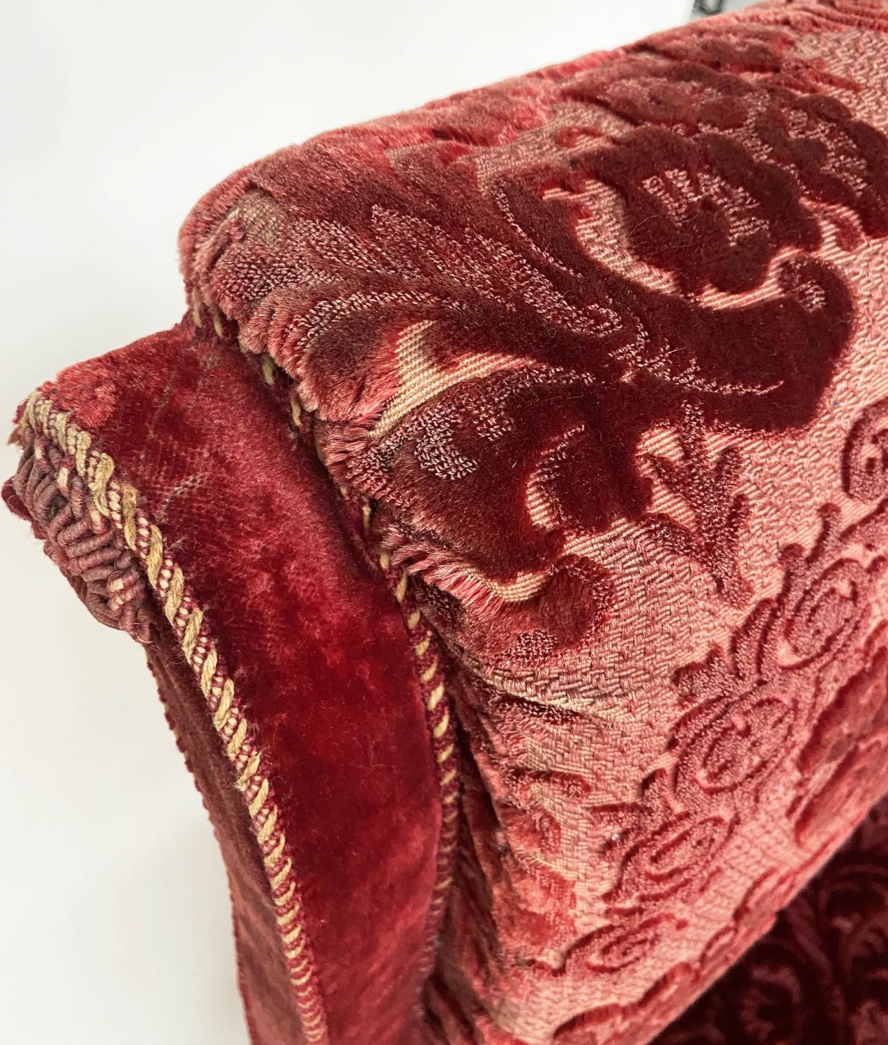 VICTORIAN PARLOUR CHAIR, retaining original, almost as new, crimson brocade and rope and tassle - Image 5 of 8