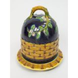 MAJOLICA CHEESE DOME, after George Jones, 30cm H x 26cm W, 'apple blossom pattern', cobalt blue