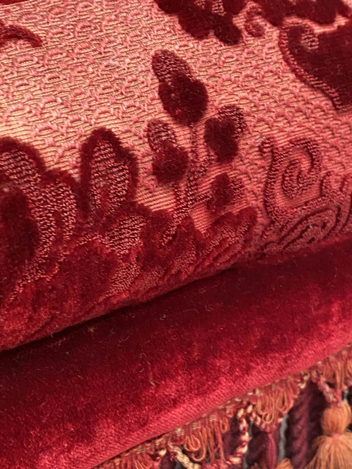 VICTORIAN PARLOUR CHAIR, retaining original, almost as new, crimson brocade and rope and tassle - Image 7 of 8