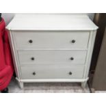 OKA GUNNEBO CHEST, 89cm W x 81cm H x 45cm D in a cream finish with three long drawers.