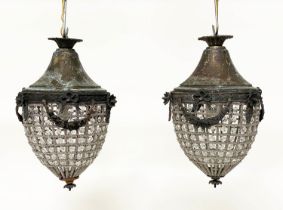 HALL LANTERNS, a pair, crystal and antiqued metal of baguette form, 43cm H x 27cm. (2)