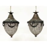 HALL LANTERNS, a pair, crystal and antiqued metal of baguette form, 43cm H x 27cm. (2)