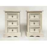 BEDSIDE CHESTS, 60cm H x 35cm W x 32cm D, a pair, grey painted each with three drawers. (2)