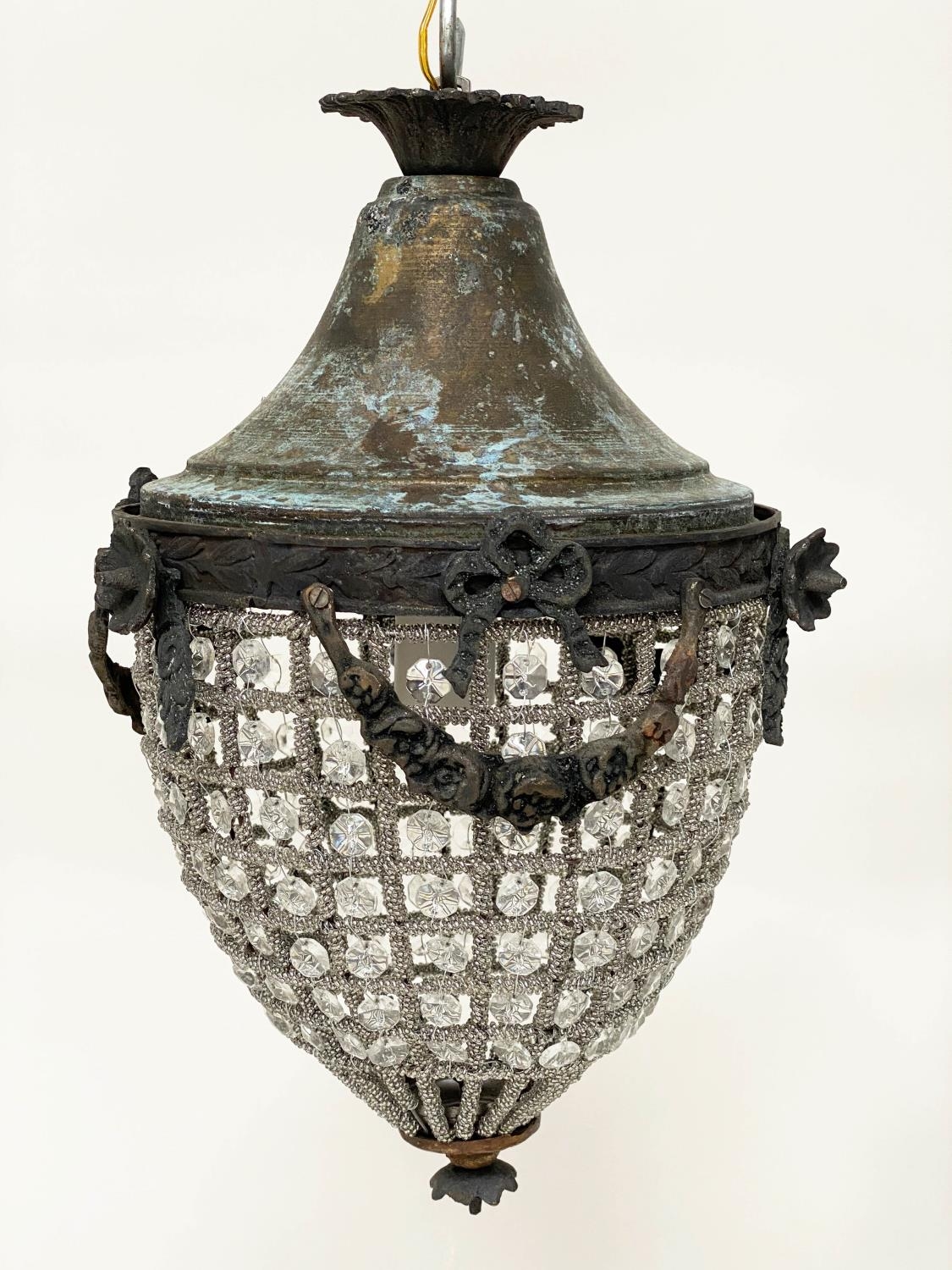 HALL LANTERNS, a pair, crystal and antiqued metal of baguette form, 43cm H x 27cm. (2) - Image 4 of 7