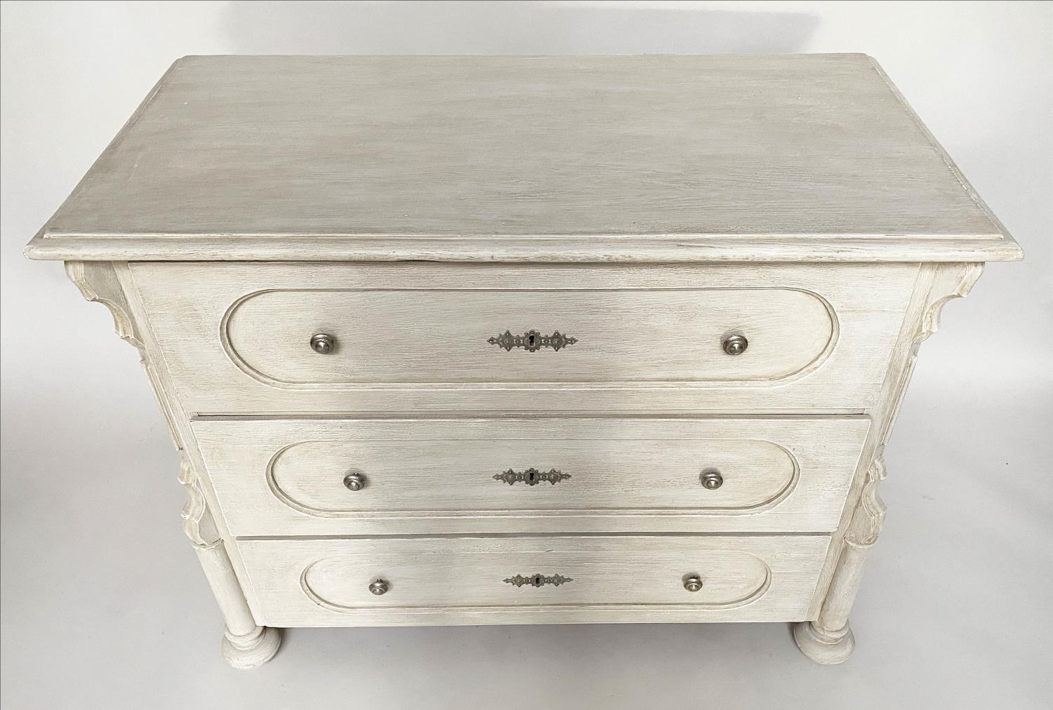 COMMODE, 19th century French Napoleon III grey painted with three long drawers, 106cm x 80cm H x - Image 3 of 8