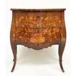 DUTCH COMMODE, 19th century mahogany and satinwood foliate inlaid of bombe form with two drawers,