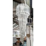 MURANO SPIRAL CHANDELIER, vintage with Quadedri drops, chrome frame, 110cm drop minus chain.