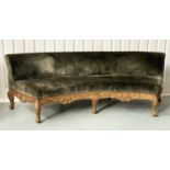 SOFA, French style giltwood with curved back and deep green velvet upholstery, 230cm W.