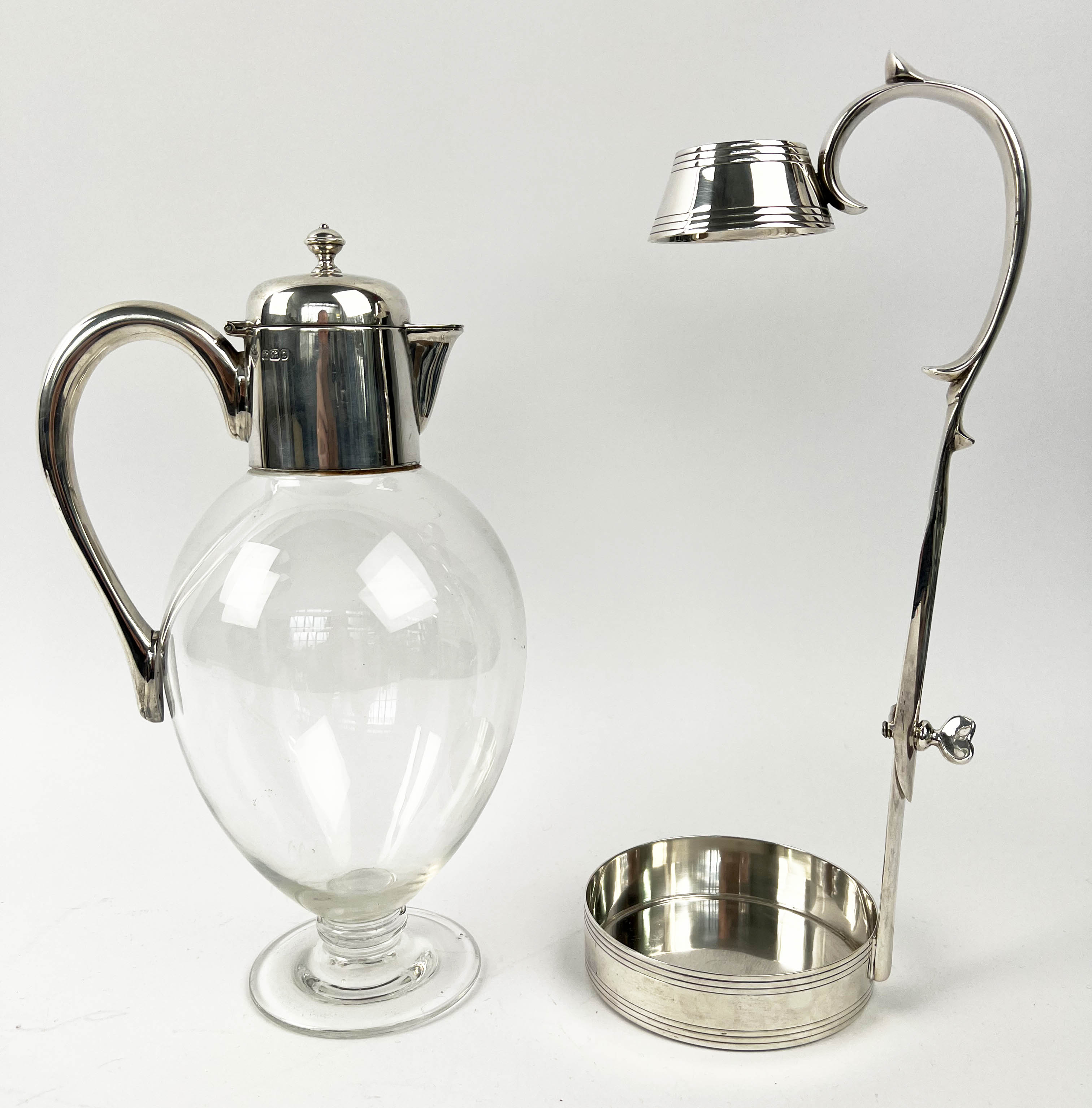 CLARET JUG, Sheffield silver 1909 and glass 27cm H, together with a Ralph Lauren silver plated