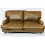 HOWARD STYLE SOFA, tan leather, 98cm H x 182cm W x 94cm D.