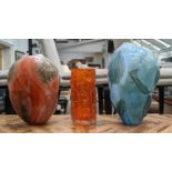 ART GLASS VASES, three, to include a Whitefriars tangerine bark vase and two others, largest 33cm H.