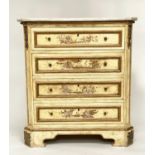 COMMODE, 19th century French, cream lacquered and gilt chinoserie style decorated with four long