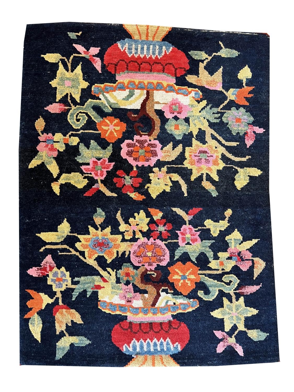 ANTIQUE TIBETAN PRAYER RUG, 85cm x 63cm.