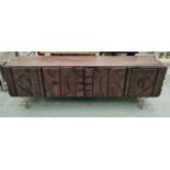 SIDEBOARD, 213cm L x 69cm H x 49cm D 1970's Italian design with four panelled doors on metal