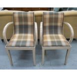 ARMCHAIRS, 87cm H x 55cm, a pair, painted in tartan fabric with green velvet backs. (2)