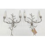 VAUGHAN STYLE WALL LIGHTS, a pair, Neptune coral design, twin branch in nickel plated finish, 43cm H