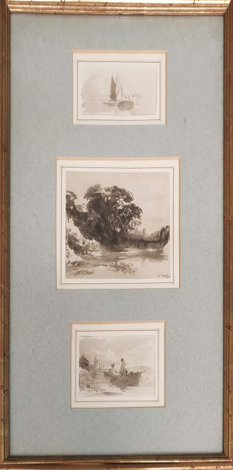 JOHN VARLEY (1778-1842) 'Landscapes and Seascapes' ink and wash, varying sizes, six in two frames.