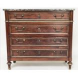 DIRECTOIRE COMMODE, late 18th century French mahogany and gilt metal mounted with four long drawers,