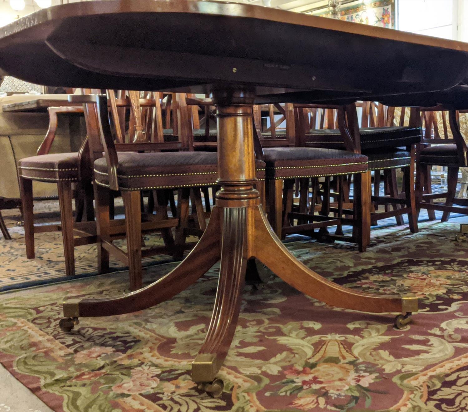 WILLIAM TILLMAN EXTENDABLE DINING TABLE, Georgian style mahogany with two leaves, double pedestal, - Image 2 of 8