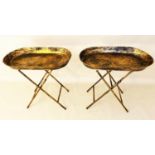 SIDE TABLES, a pair, aged gilt finish, fold out base, 66x69x39. (2)