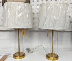 LAUREN RALPH LAUREN TABLE LAMPS, a pair, with shades, glass and gilt, 71cm H in total. (2)