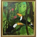 KRISTEN ROSENBERG (b.1933), 'Humming bird and Pair of Toucans', oil on canvas, 76cm x 60cm, signed