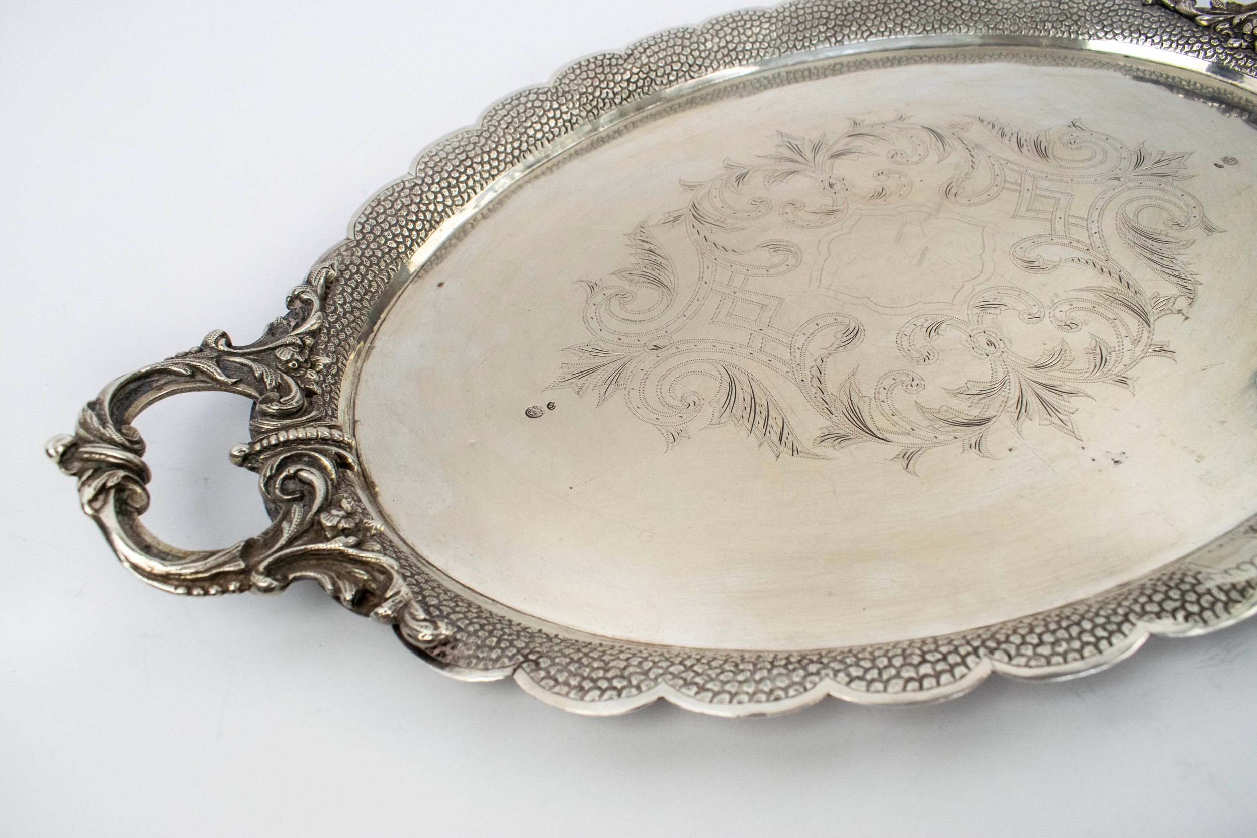 OTTOMAN TURKISH SILVER TRAY, 19th century Tughra mark for Sultan Abdul Hamid II (1876-1909), 50cm - Image 2 of 5