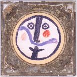 PABLO PICASSO, visage print on cotton by Spadem, vintage frame, 38.5cm D.