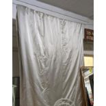 CURTAINS, a set of four, silver silk, 108cm gathered by 250cm drop. (4)
