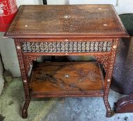 OCCASIONAL TABLE, early 20th century mother of pearl Syrian style, inlaid and carved with under