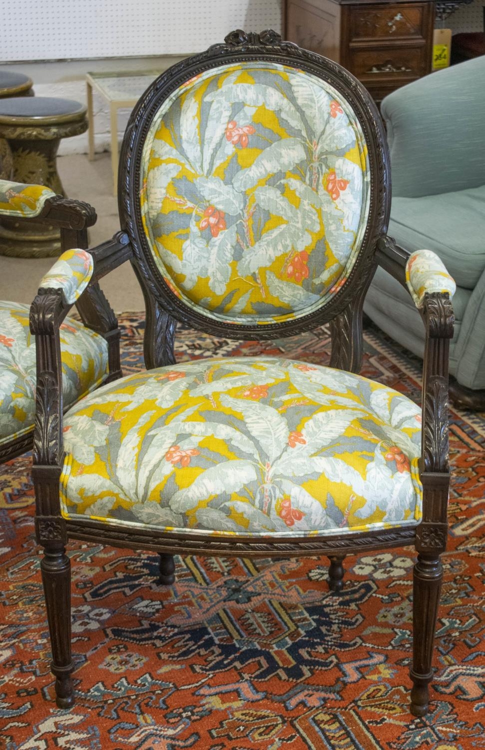 FAUTEUILS, 92cm H x 60cm, a pair, early 20th century French stained beech in new leaf patterned - Bild 2 aus 4