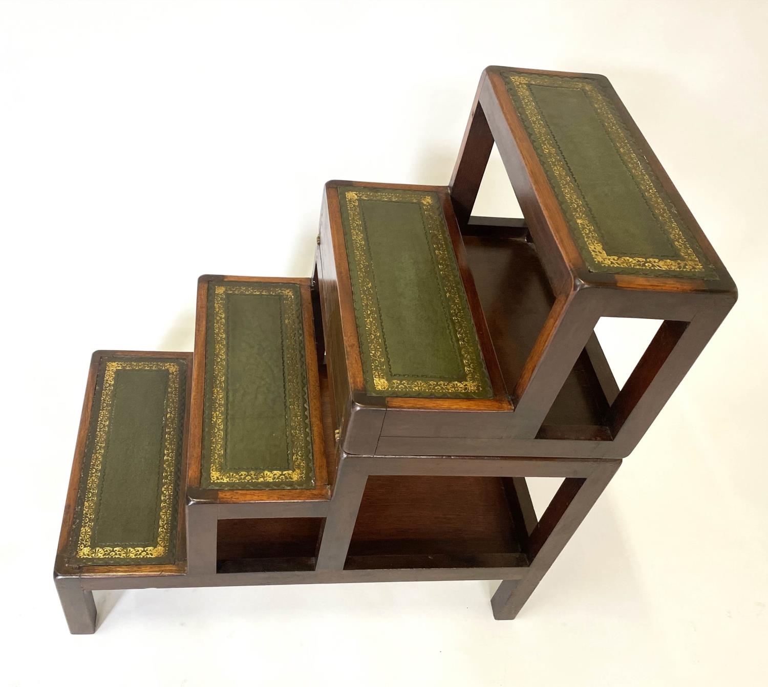 METAMORPHIC LIBRARY STEPS, George III style, a set of four gilt tooled leather tread steps - Bild 6 aus 7