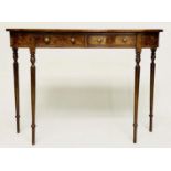 HALL TABLE, George III design burr walnut and crossbanded with rounded ends and two frieze