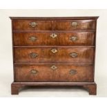 CHEST, 92cm H x 100cm W x 54cm D, early 18th century English Queen Anne figured walnut with two
