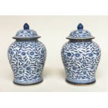 GINGER JARS, a pair, Chinese blue and white ceramic with lids by Maitland Smith, 28cm H. (2)