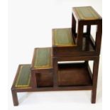 METAMORPHIC LIBRARY STEPS, George III style, a set of four gilt tooled leather tread steps