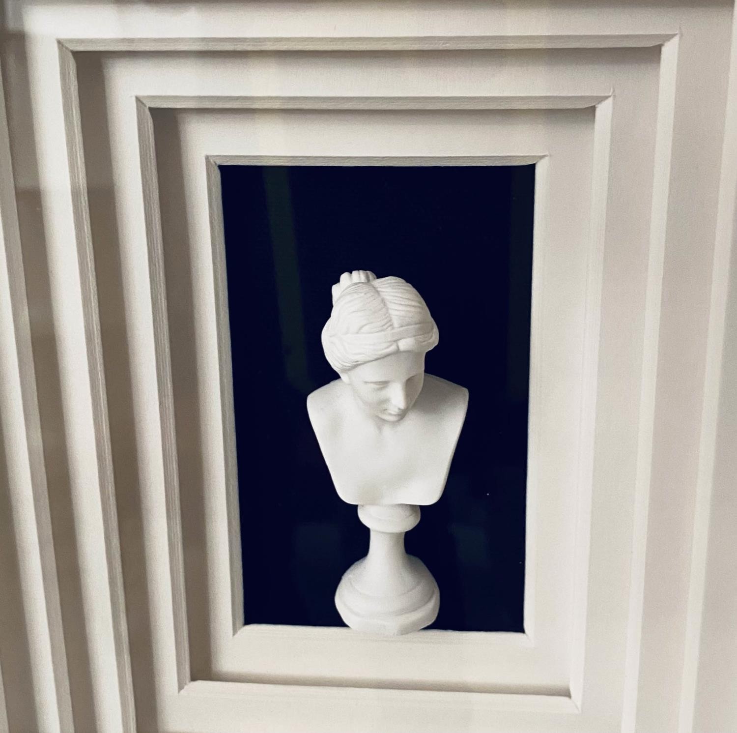 MINIATURE BUST DISPLAY, Classical style, framed and glazed, 110cm x 100cm. - Image 2 of 4
