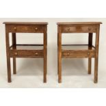 LAMP TABLES, a pair, George III design walnut each with two tiered drawers. (2)